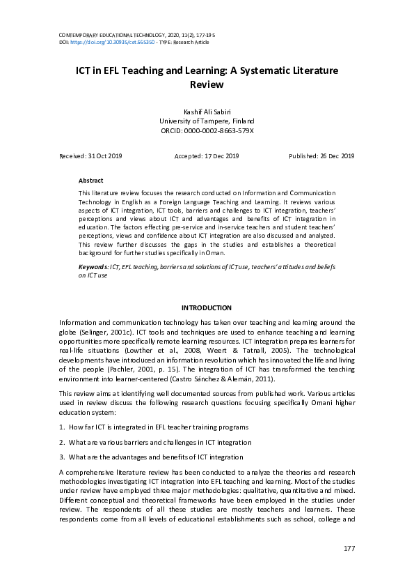 (PDF) ICT in EFL Teaching and Learning: A Systematic Literature Review