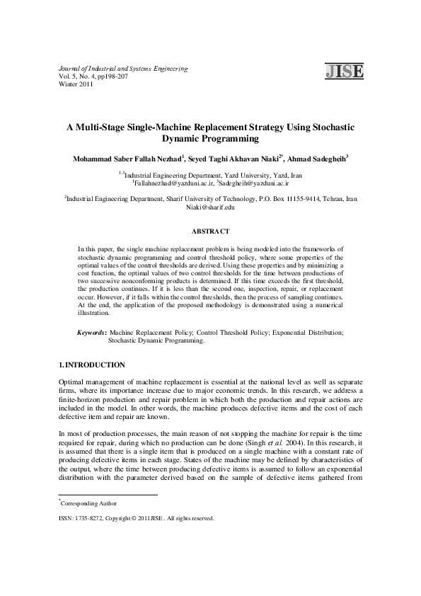 (PDF) A Multi-Stage Single-Machine Replacement Strategy Using ...