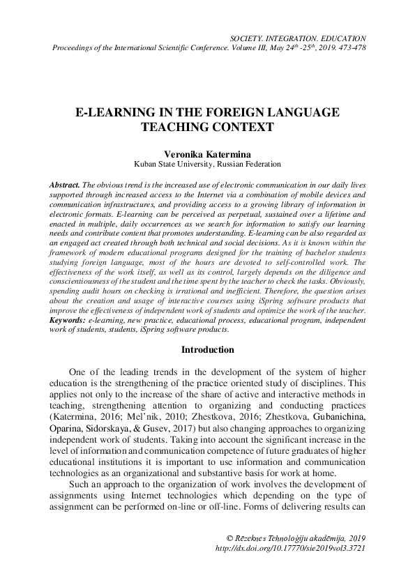 (PDF) E-Learning in the Foreign Language Teaching Context