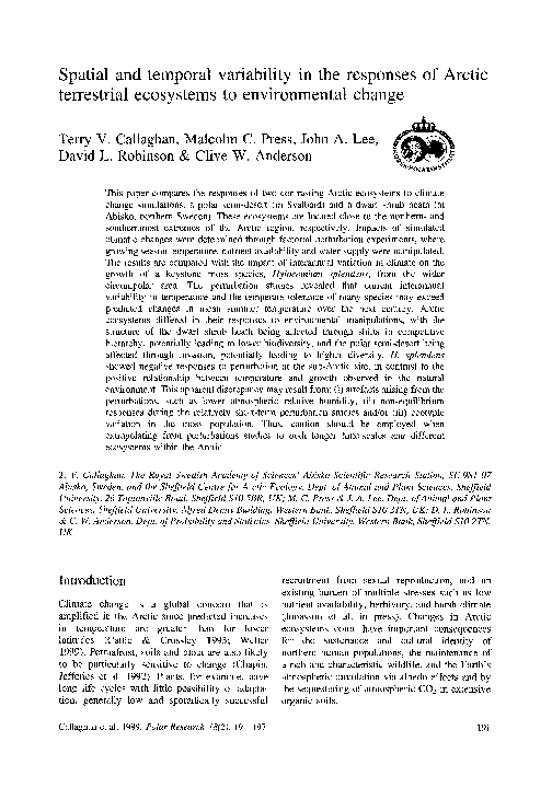 (PDF) Spatial and temporal variability in the responses of Arctic ...