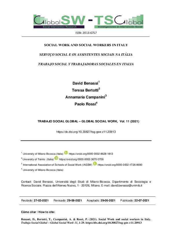 (PDF) Social Work and Social Workers in Italy