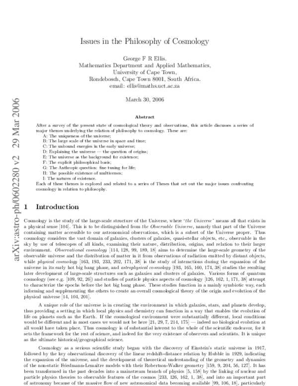 (PDF) Issues in the Philosophy of Cosmology