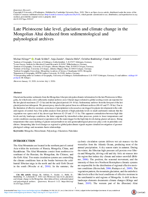(PDF) Late Pleistocene lake level, glaciation and climate change in the ...