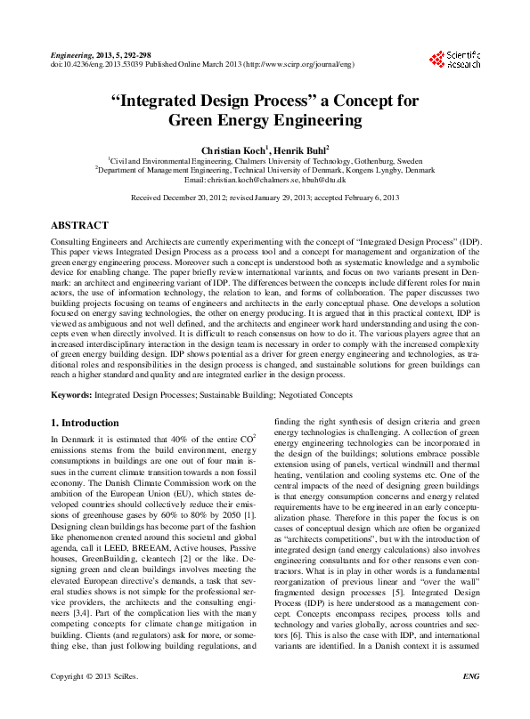  PDF Integrated Design Process A Concept For Green Energy 