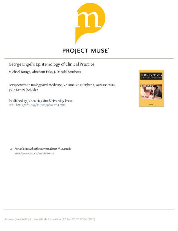 (PDF) George Engel’s Epistemology of Clinical Practice