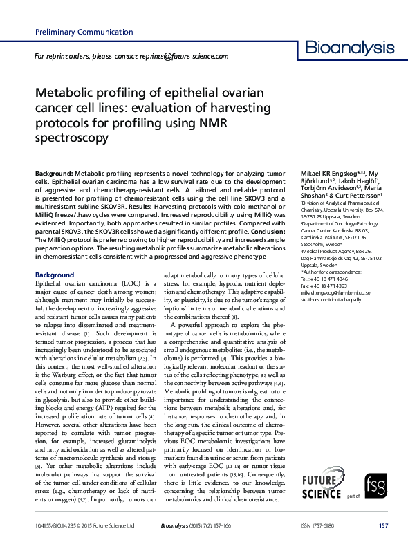 (PDF) Metabolic profiling of epithelial ovarian cancer cell lines ...