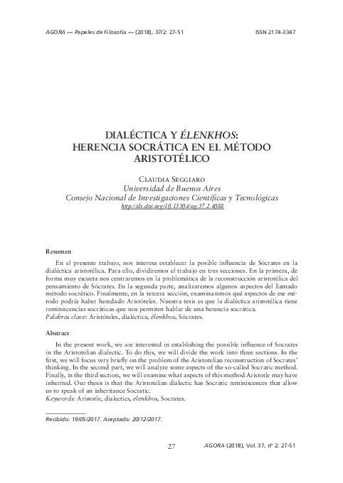 Dialéctica y élenkhos: herencia socrática en el método aristotélico