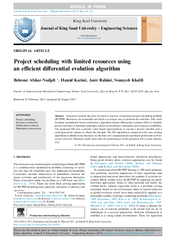 (PDF) Project scheduling with limited resources using a genetic algorithm