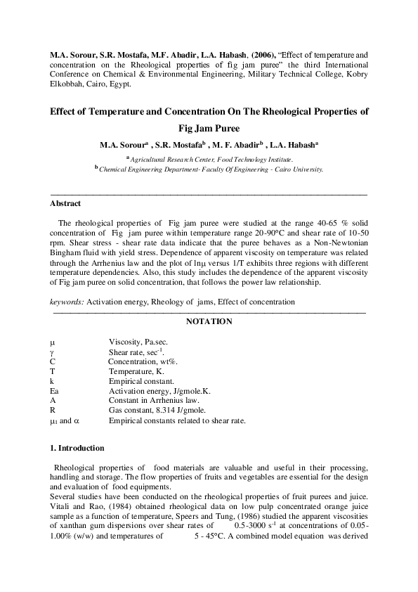 (PDF) Effect of Temperature and Concentration On The Rheological ...