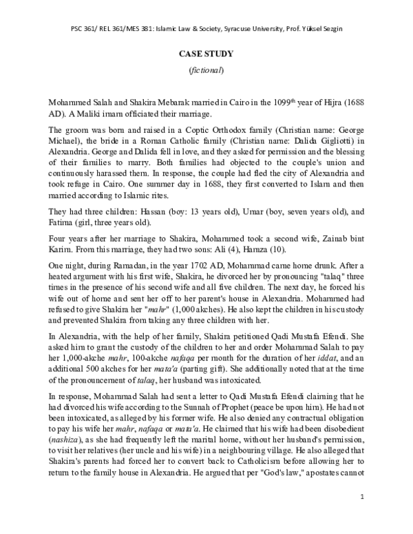 (PDF) Case Study Islamic Family Law and Shari'a Court Simulation Yüksel SEZGIN Academia.edu