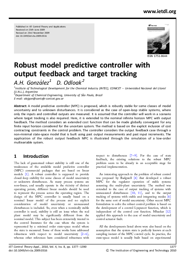 (PDF) Robust model predictive controller with output feedback and ...