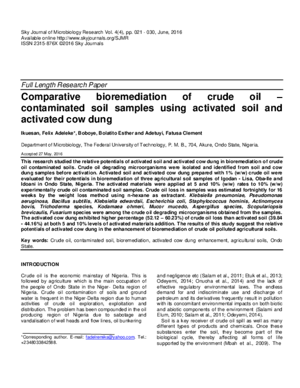 (PDF) Comparative bioremediation of crude oil contaminated soil samples ...