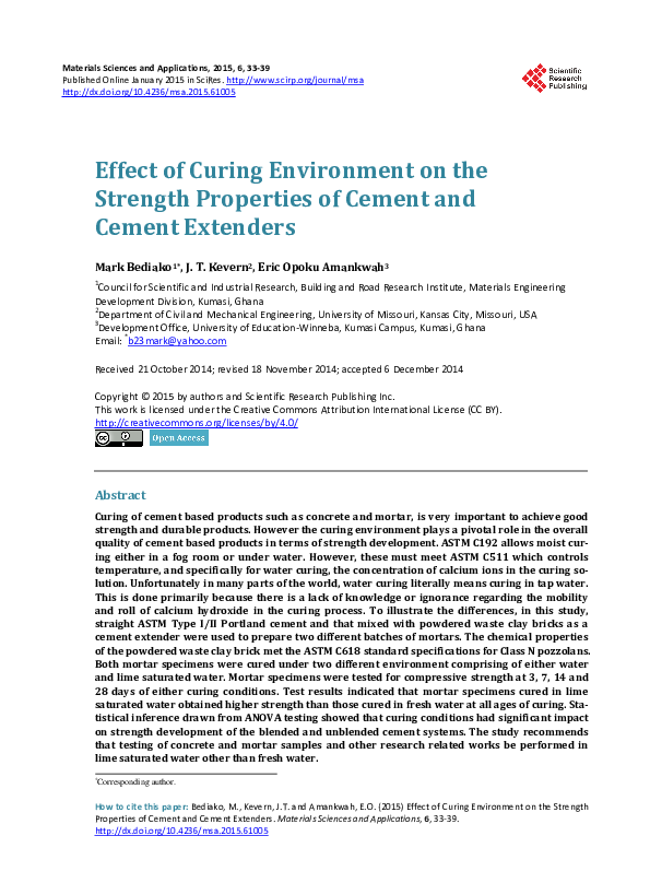 (PDF) Effect of Curing Environment on the Strength Properties of Cement ...