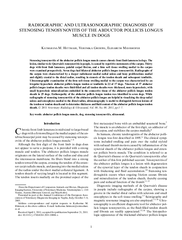(PDF) Radiographic and Ultrasonographic Diagnosis of Stenosing