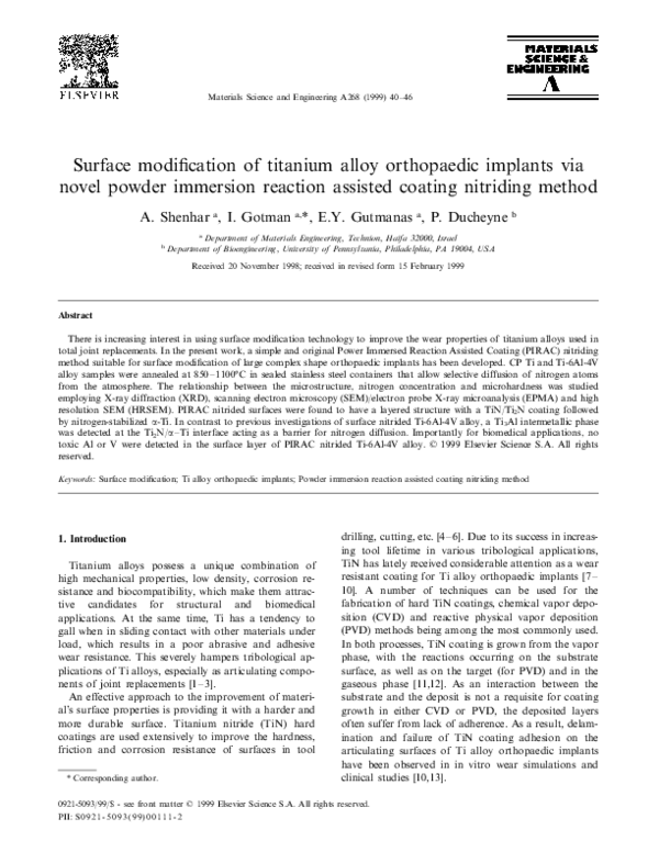 (PDF) Surface modification of titanium alloy orthopaedic implants via ...