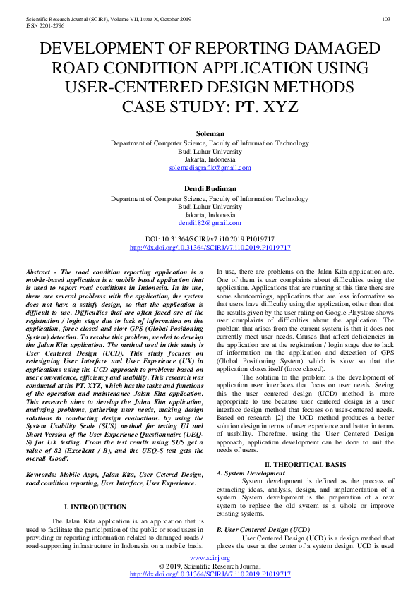 (PDF) Development of Reporting Damaged Road Condition Application Using ...