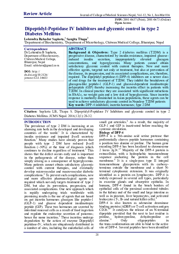 (PDF) Dipeptidyl-Peptidase IV inhibitors and glycemic control in type 2 ...
