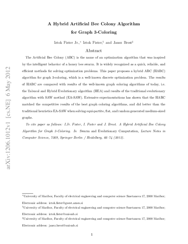(PDF) A Hybrid Artificial Bee Colony Algorithm for Graph 3-Coloring