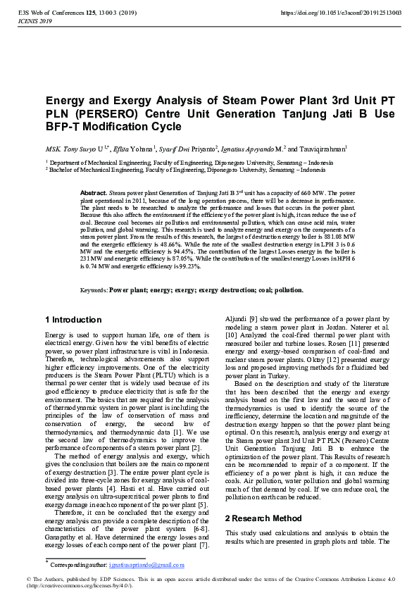 (PDF) Energy and exergy analysis of a steam power plant in Jordan