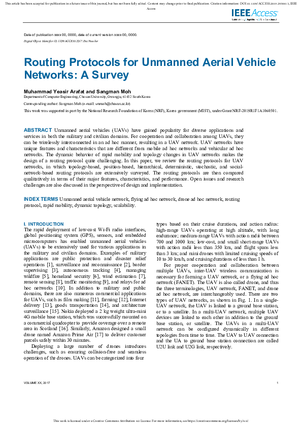 (PDF) Routing Protocols for Unmanned Aerial Vehicle Networks: A Survey