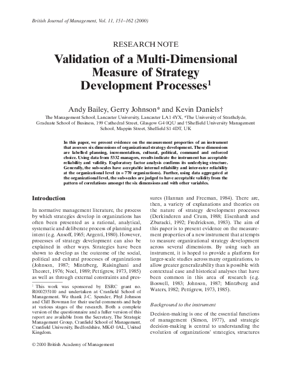 (PDF) Validation of a Multi-Dimensional Measure of Strategy Development ...