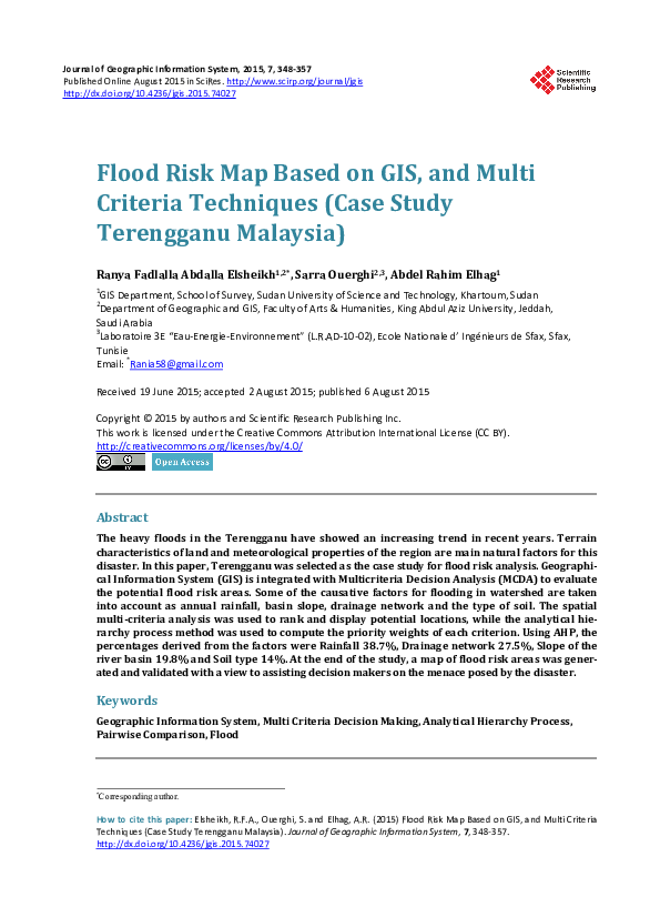(PDF) Flood Risk Map Based on GIS, and Multi Criteria Techniques (Case ...