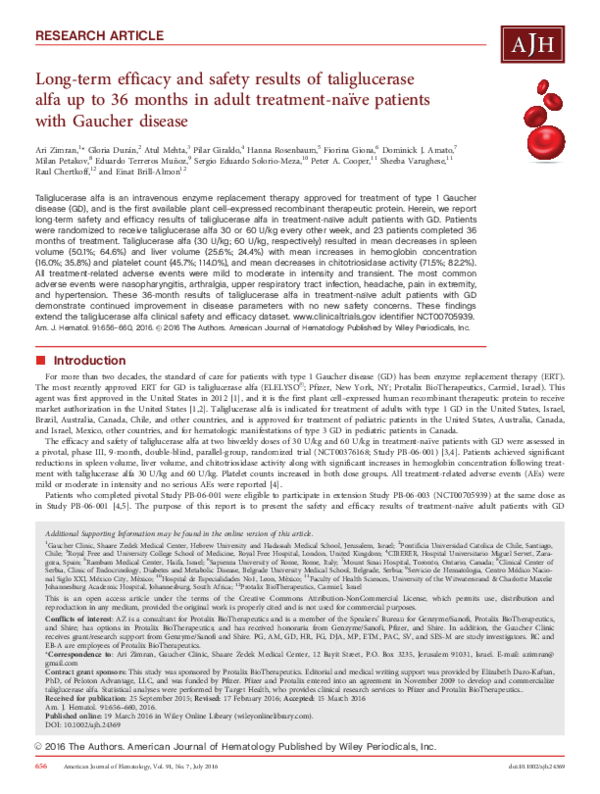 (PDF) Long-term safety and efficacy results of taliglucerase alfa up to ...