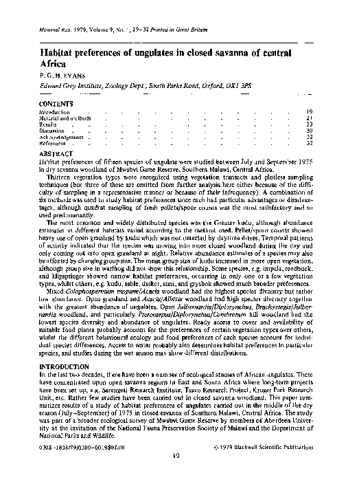 (PDF) Habitat preferences of ungulates in closed savanna of central