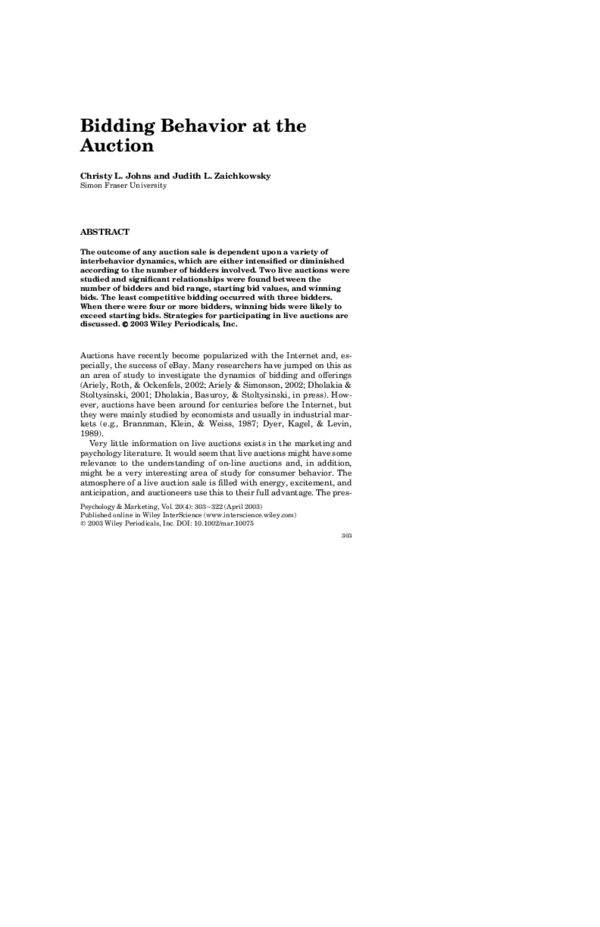 (PDF) Bidding behavior at the auction