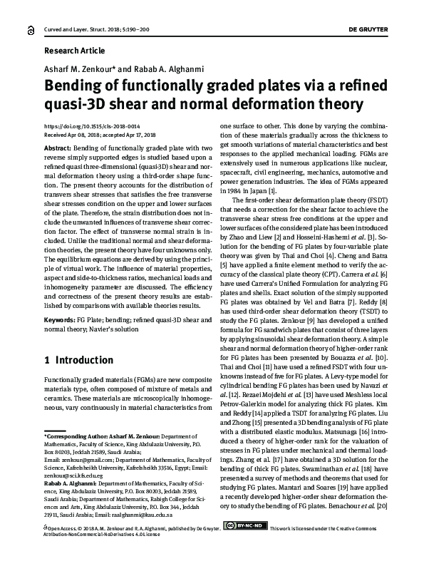 (PDF) Bending of functionally graded plates via a refined quasi-3D ...