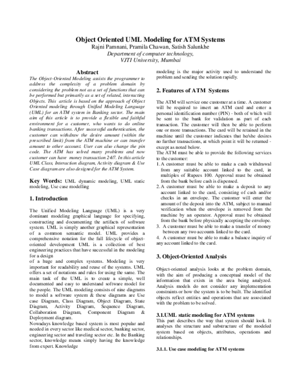 (PDF) Object Oriented UML Modeling for ATM Systems
