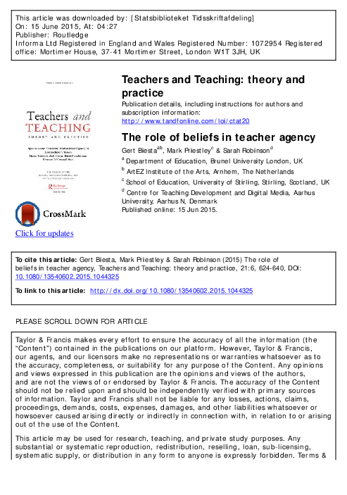 (PDF) The role of beliefs in teacher agency