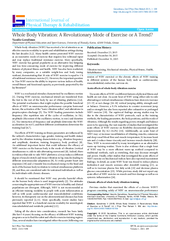 (PDF) Whole Body Vibration: A Revolutionary Mode of Exercise or A Trend?