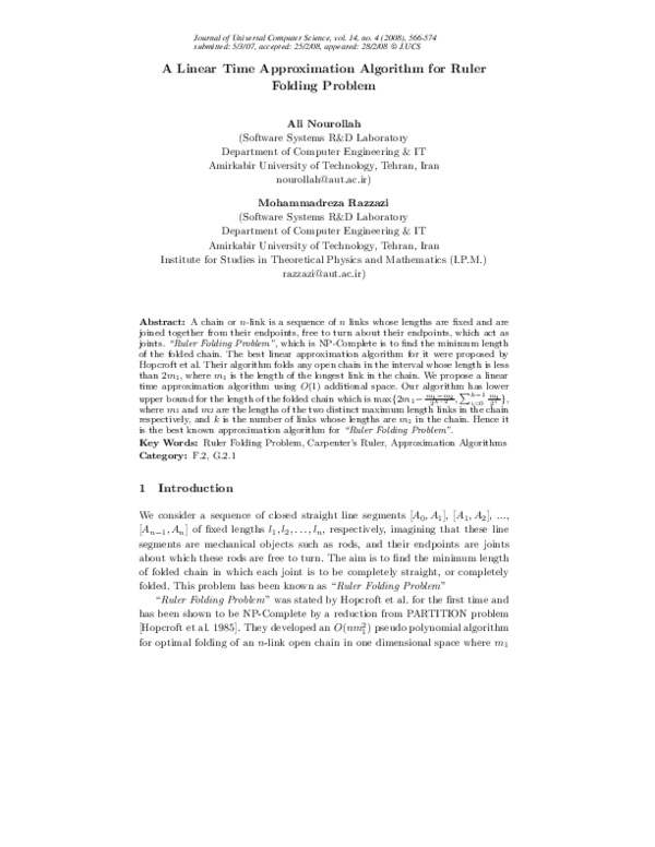 (PDF) A linear time approximation algorithm for ruler folding problem