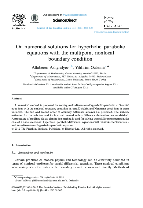 PDF) Numerical Methods for Nonlocal Hyperbolic-Parabolic Equations