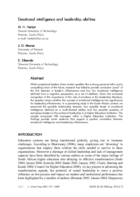 (PDF) Emotional intelligence and leadership abilities