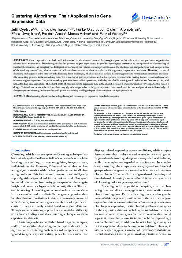 (PDF) Clustering Algorithms: Their Application to Gene Expression Data