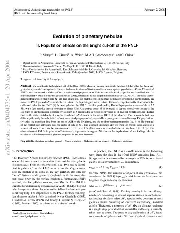 (PDF) Evolution of planetary nebulae