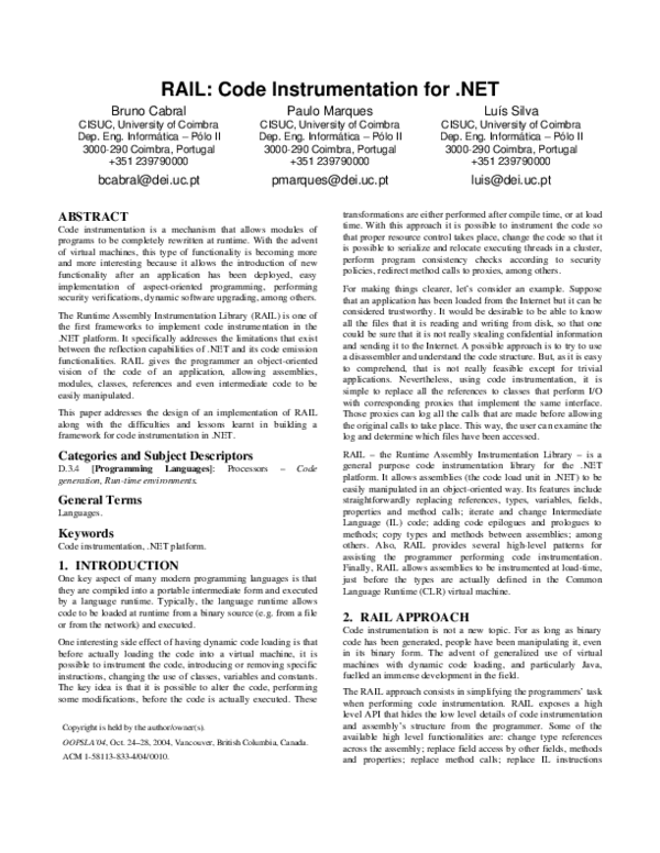 (PDF) RAIL: code instrumentation for .NET