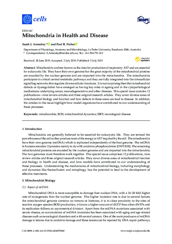 (PDF) Mitochondria in health and disease
