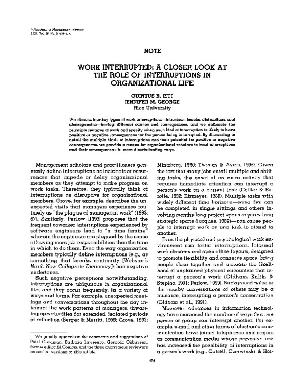 (PDF) Work Interrupted: A Closer Look at the Role of Interruptions in ...