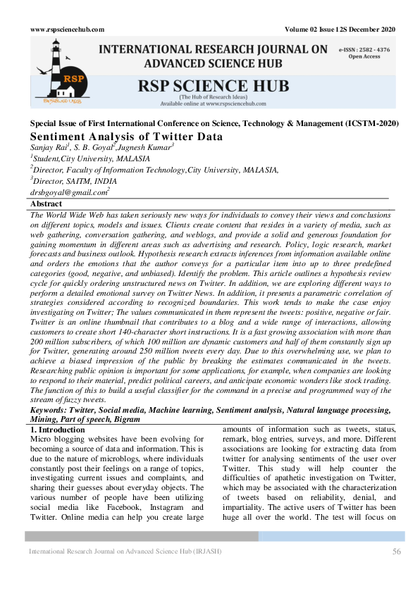 (PDF) Sentiment analysis of twitter data