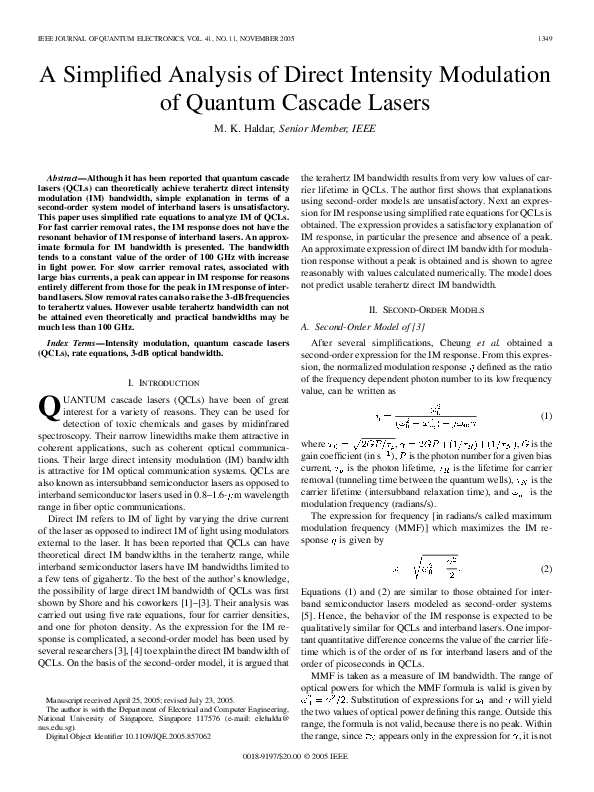 (PDF) A simplified analysis of direct intensity modulation of quantum ...