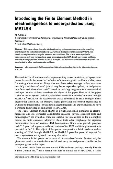 (PDF) Introducing the Finite Element Method in Electromagnetics to ...