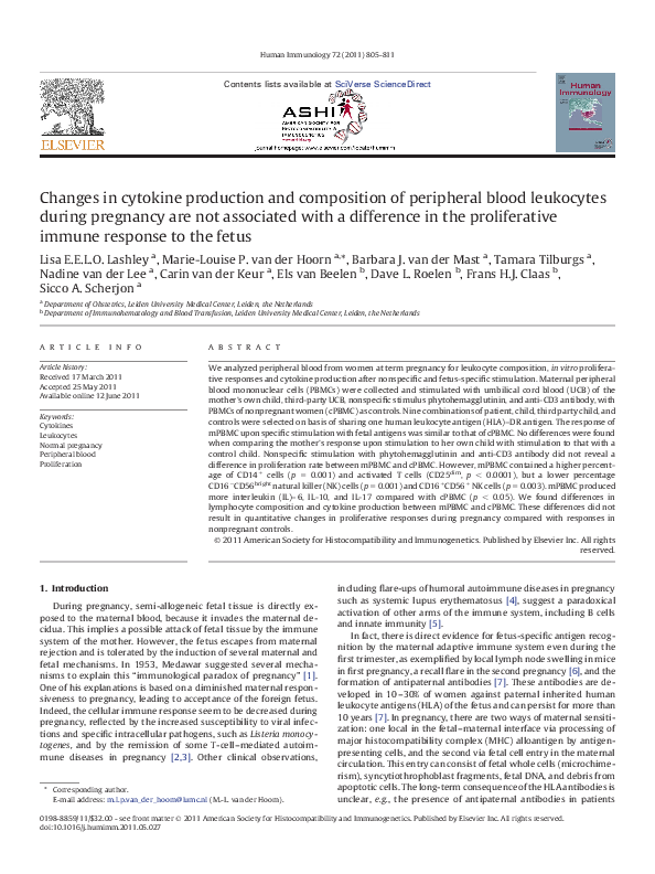 (PDF) Changes in cytokine production and composition of peripheral ...
