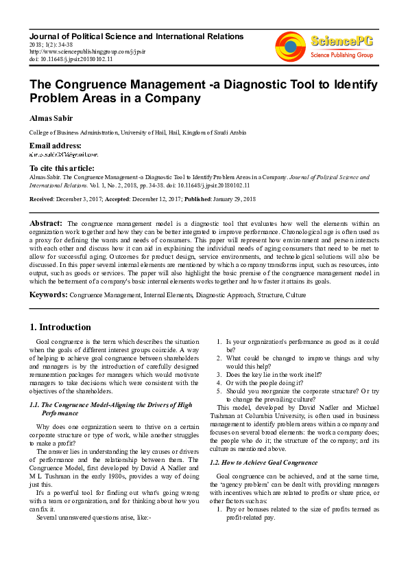 (PDF) The Congruence Management -a Diagnostic Tool to Identify Problem ...