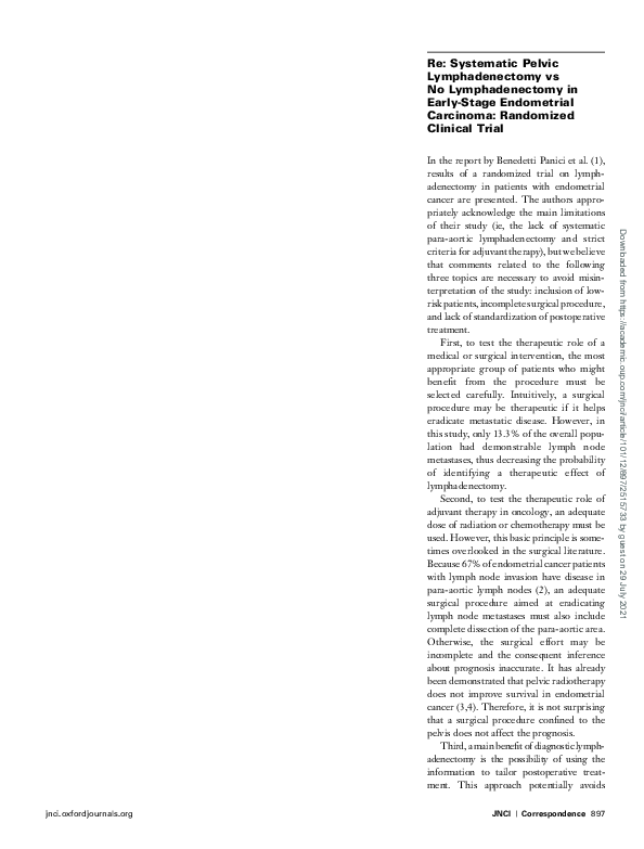 (PDF) Re: Systematic Pelvic Lymphadenectomy vs No Lymphadenectomy in ...