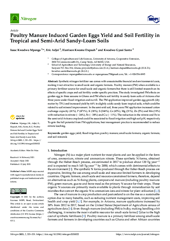 (PDF) Poultry Manure Induced Garden Eggs Yield and Soil Fertility in ...