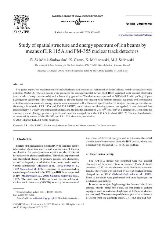 (PDF) Study of spatial structure and energy spectrum of ion beams by ...
