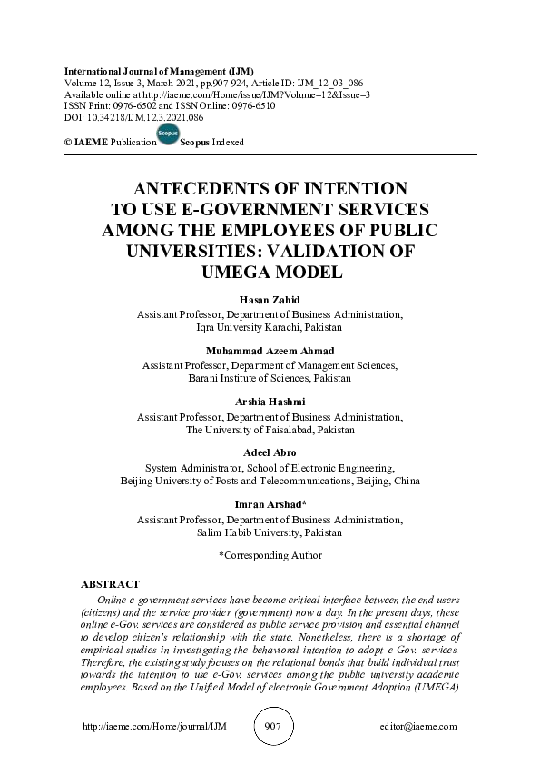 (PDF) ANTECEDENTS OF INTENTION TO USE E-GOVERNMENT SERVICES AMONG THE ...